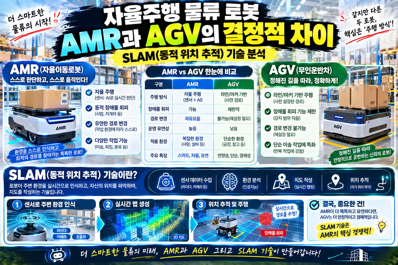 AMR AGV 차이 SLAM 기술